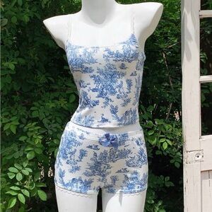 Blue and White Toile Print Pajama Set